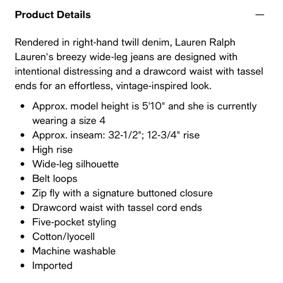 NWT Lauren Ralph Lauren Black Label Wide Leg HW Jeans - Picture 6 of 13